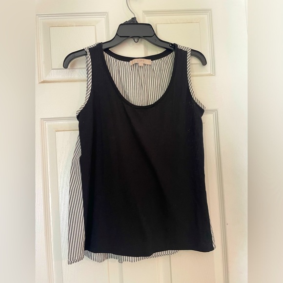 LOFT casual lightweight black and striped tank top - Picture 1 of 3